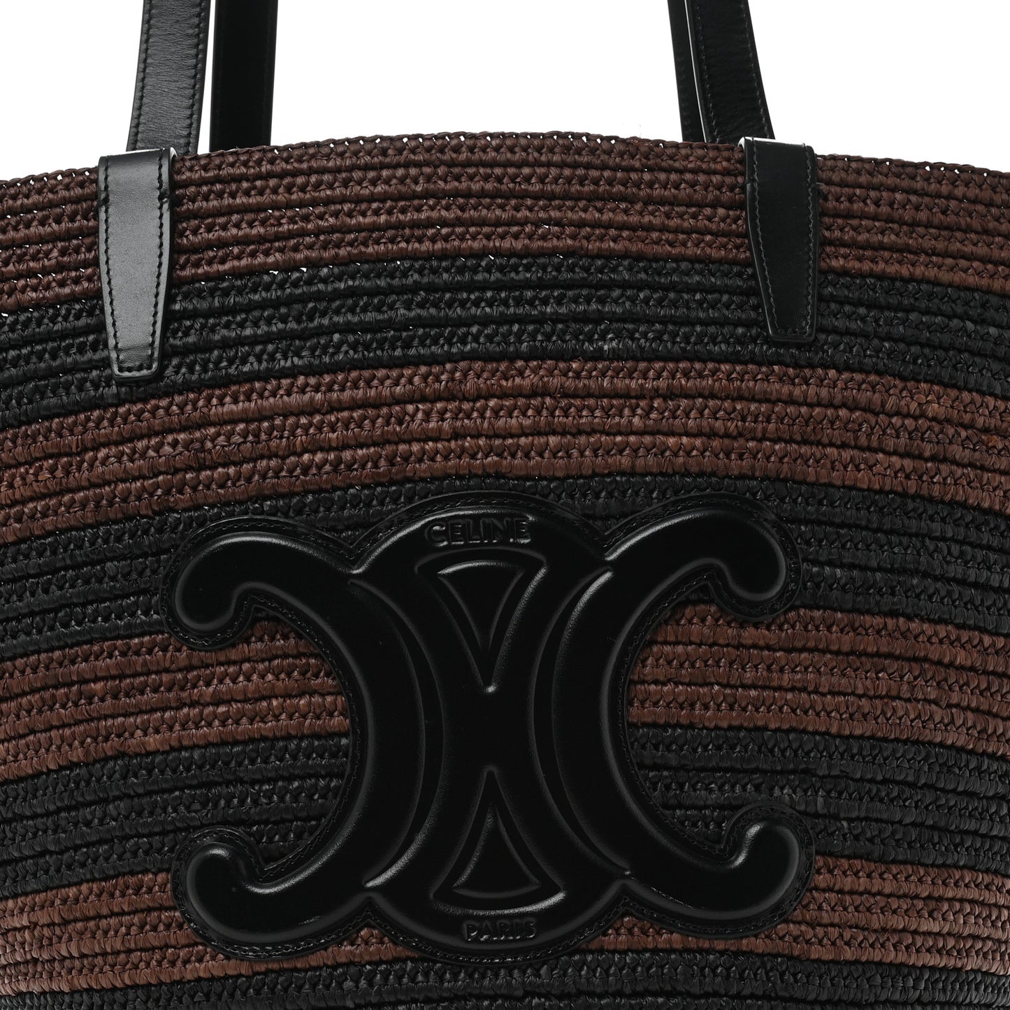 Raffia Striped Calfskin Triomphe Couffin Panier Black Brown