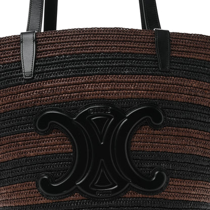 Celine Raffia Striped Calfskin Triomphe Couffin Panier Black Brown 8 of 12