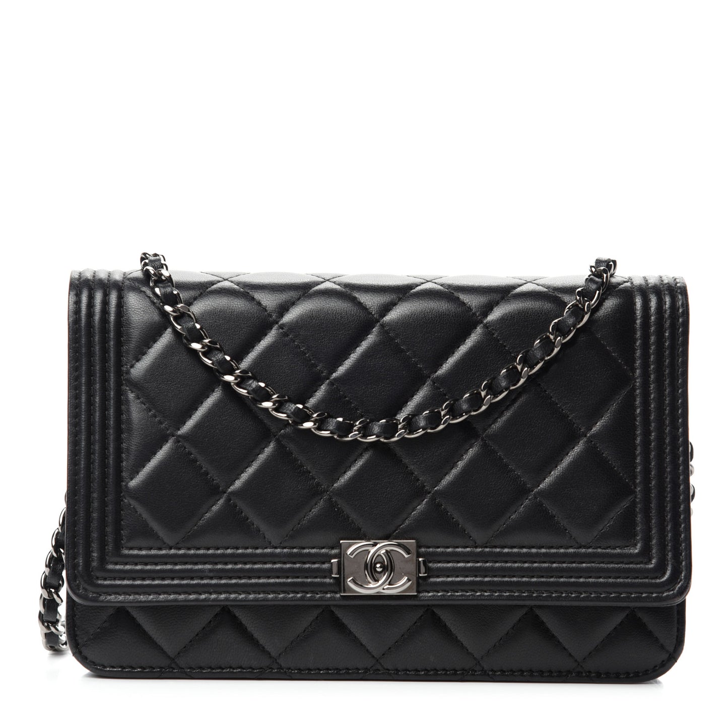 Lambskin Quilted Boy Wallet On Chain WOC Black