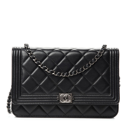 Chanel Lambskin Quilted Boy Wallet On Chain WOC Black 1 of 14