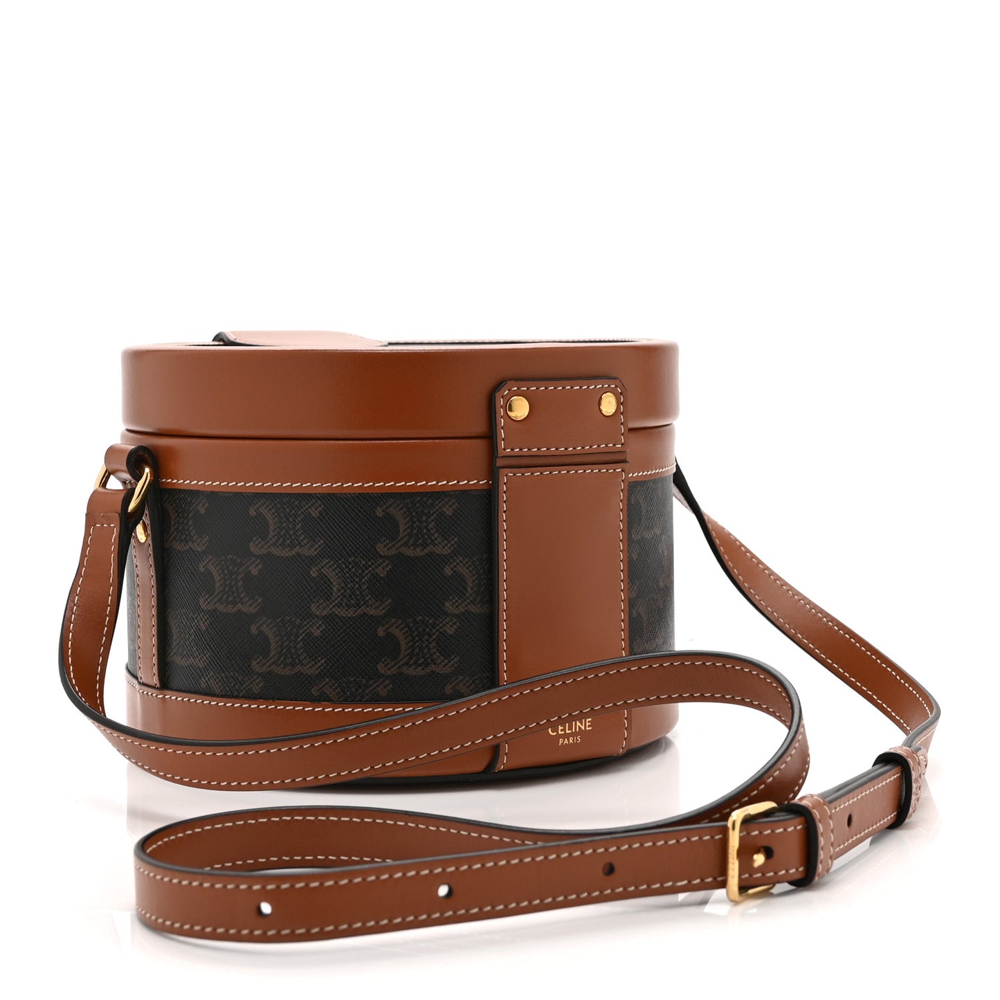 Calfskin Triomphe Canvas Medium Tambour Bag Tan