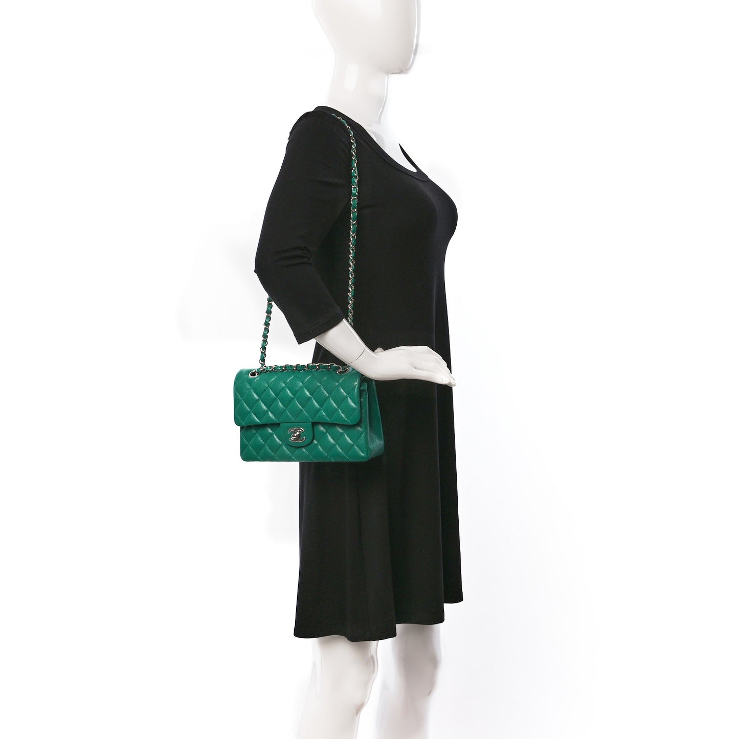 Caviar Quilted Small Double Flap Green