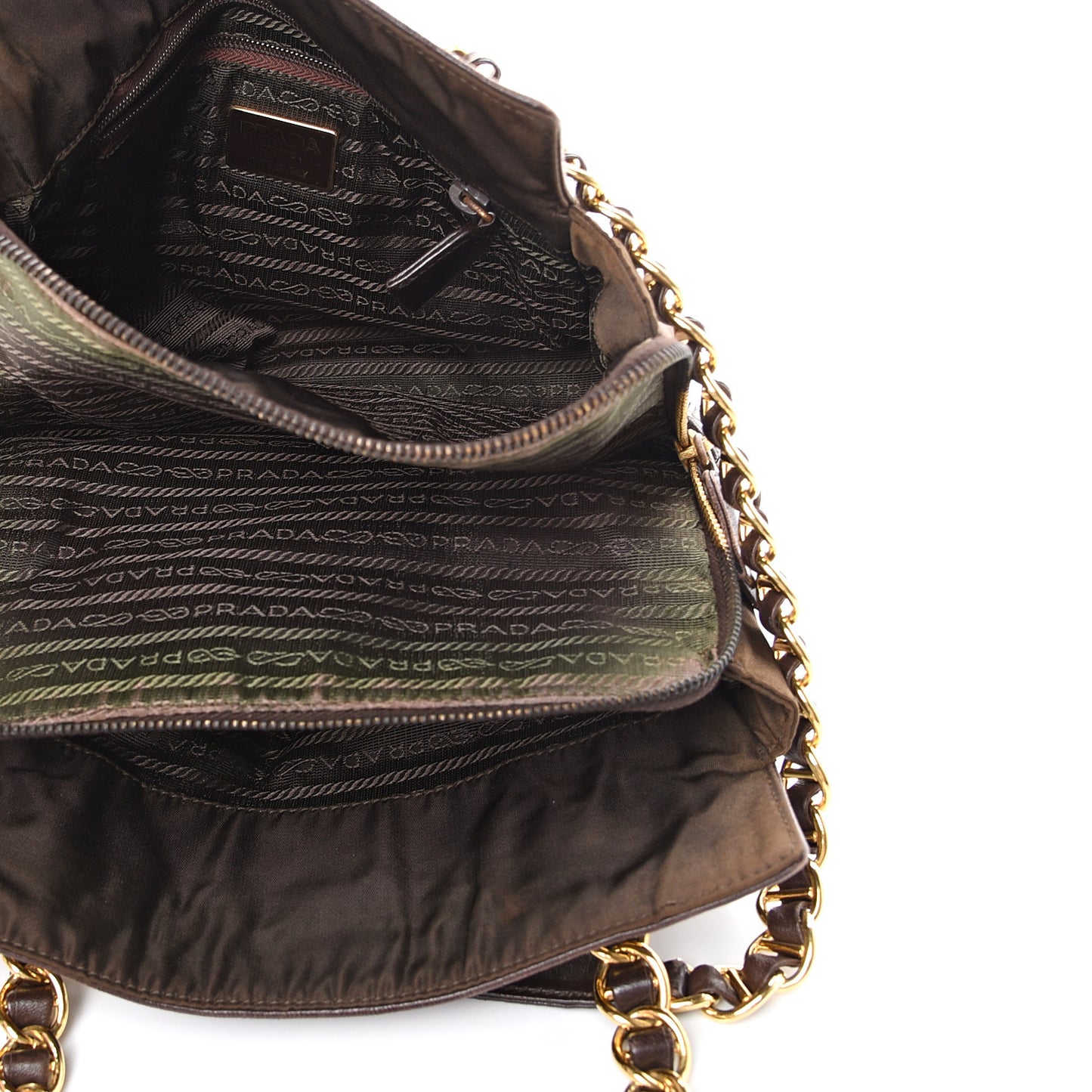 Nappa Tessuto Nylon Chain Tote Caffe