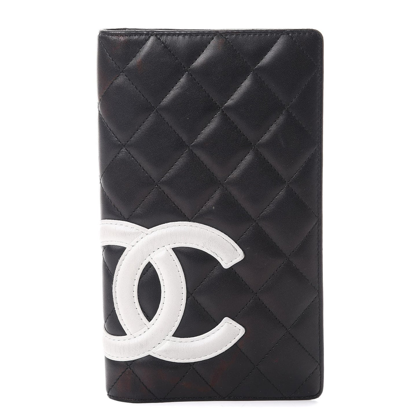 Calfskin Quilted Cambon Yen Wallet Black White