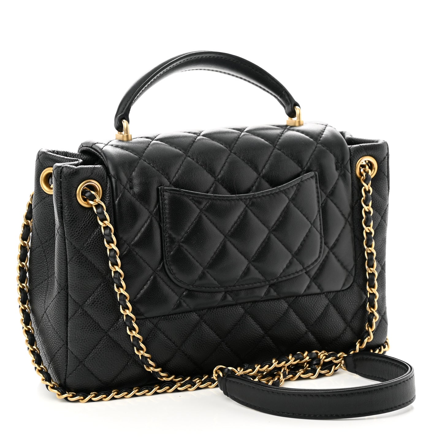 Caviar Calfskin Quilted Small Top Handle Flap Black