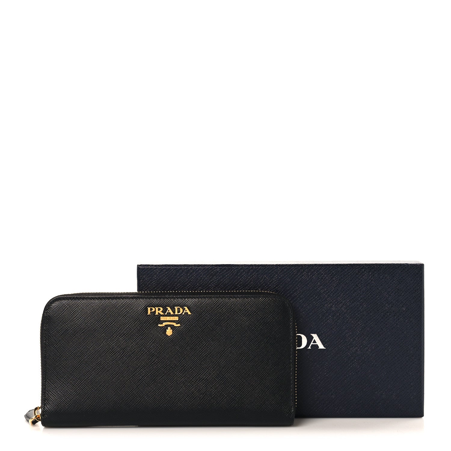 Prada Saffiano Metal Zip Around Wallet Black 7 of 7
