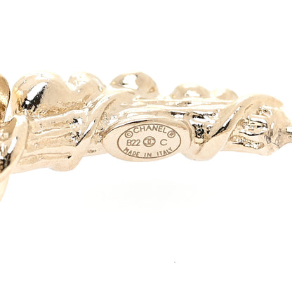 Chanel Crystal Camellia CC Hoop Earrings Gold 4 of 4