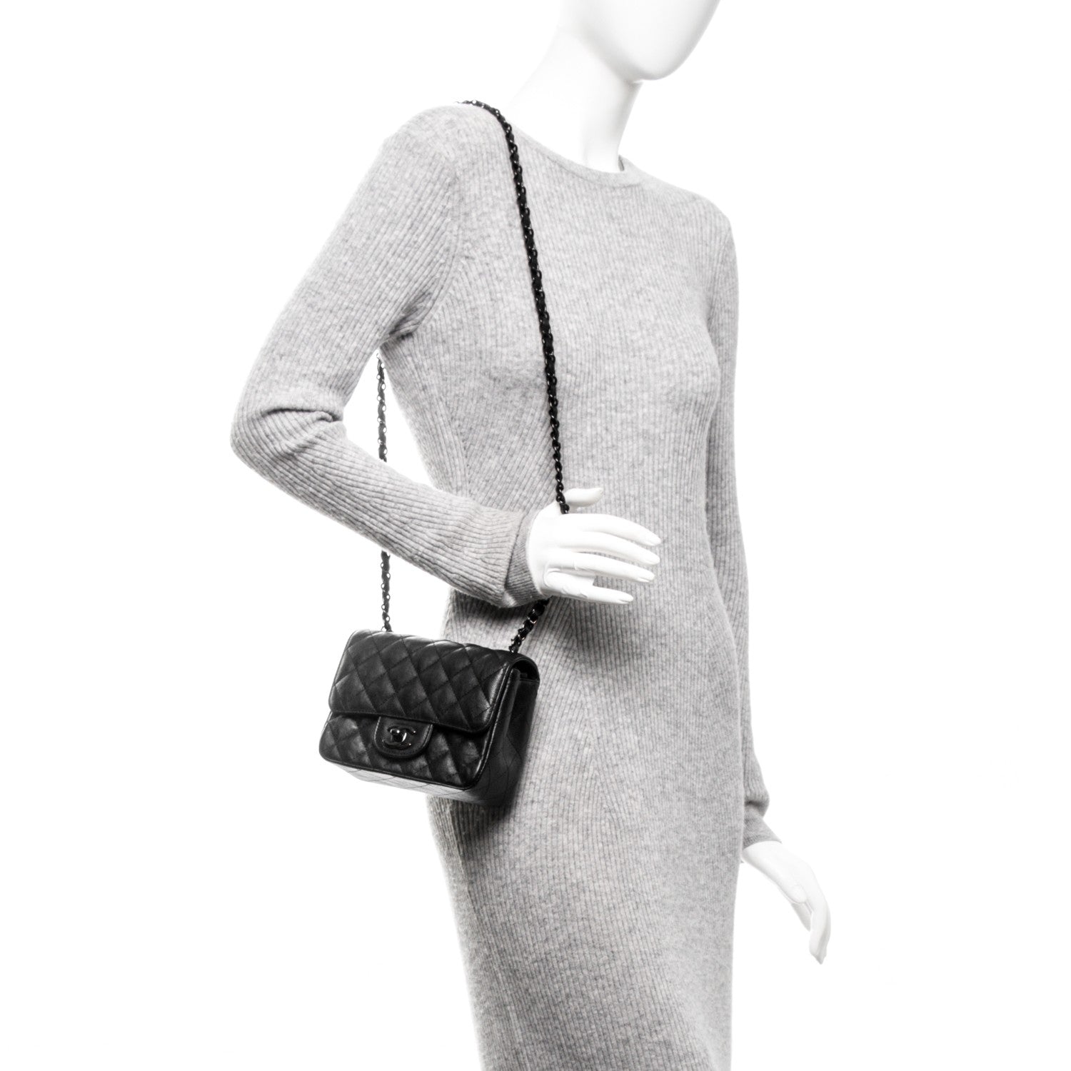 Chanel Crumpled Calfskin Quilted Mini Square Flap So Black 2 of 7