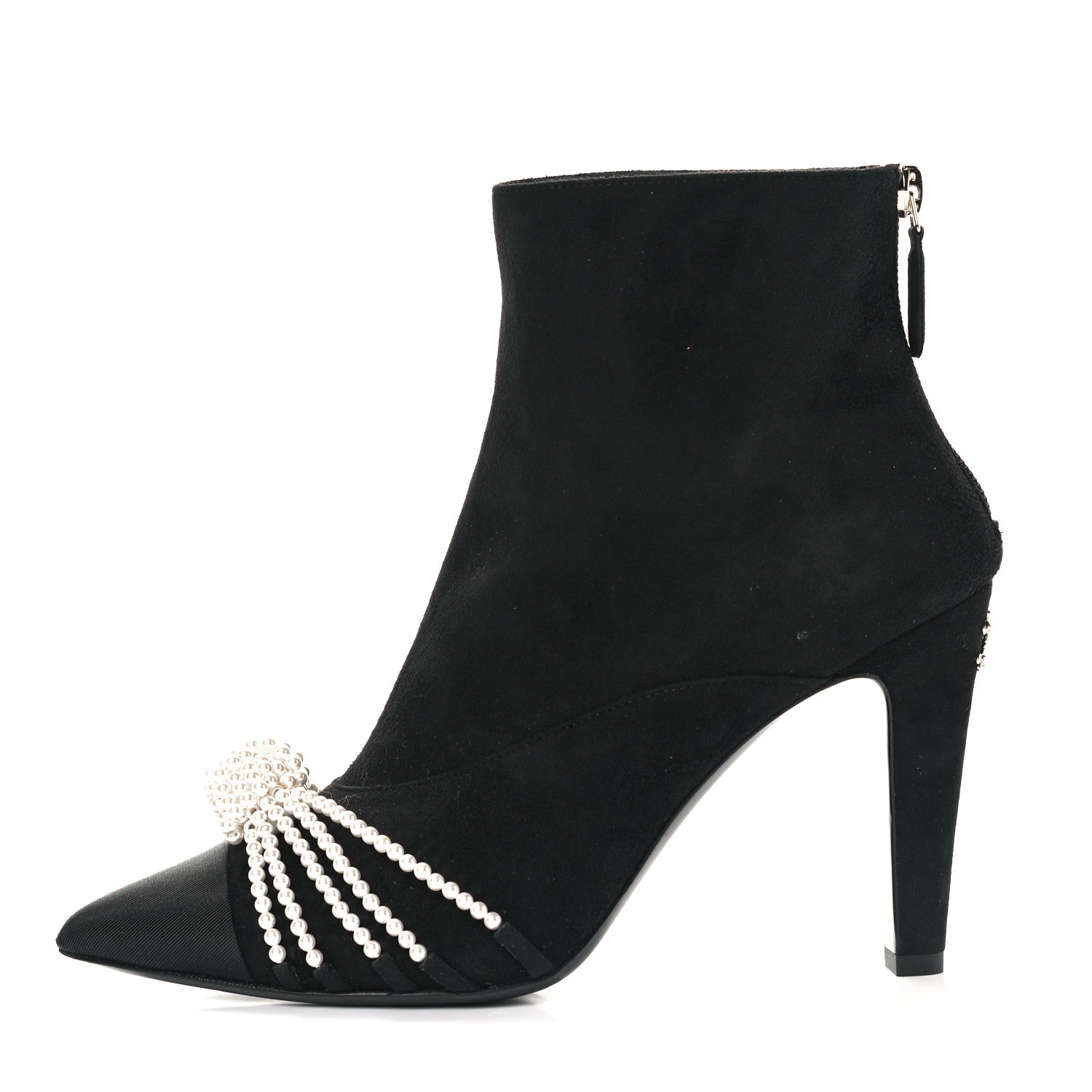 Chanel Suede Calfskin Pearl Cap Toe Short Boots 37 Black 1 of 9