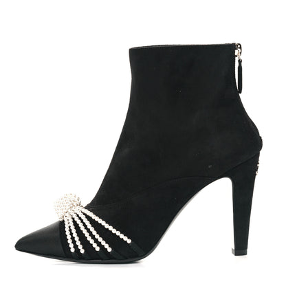 Chanel Suede Calfskin Pearl Cap Toe Short Boots 37 Black 1 of 9