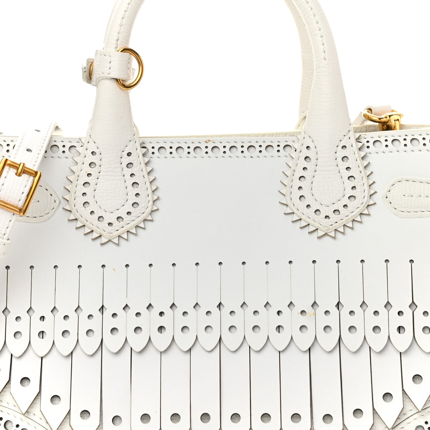 Burberry Calfskin Broguing Small Banner Tote White 9 of 12