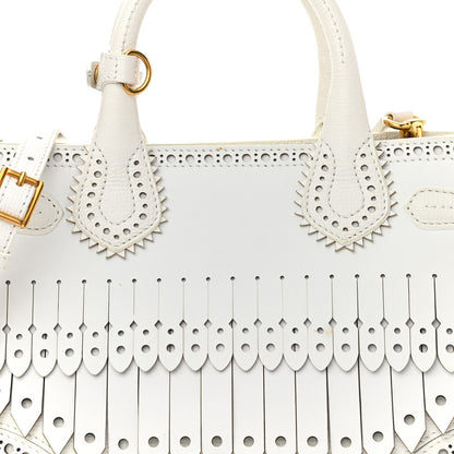 Burberry Calfskin Broguing Small Banner Tote White 9 of 12