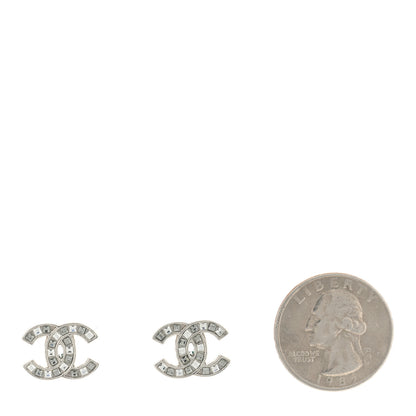 Chanel Baguette Crystal CC Earrings Silver Grey 2 of 3