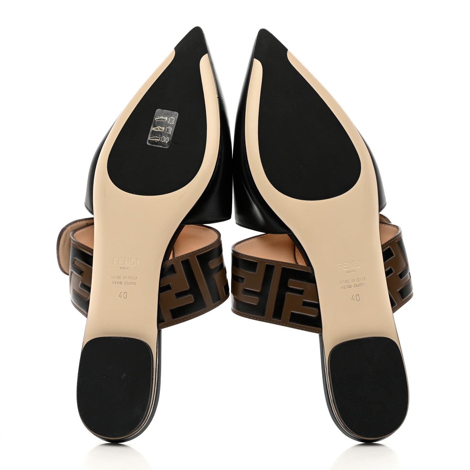 Fendi Vitello FF Embossed Buckle Flat Mules 40 Maya Black 5 of 9