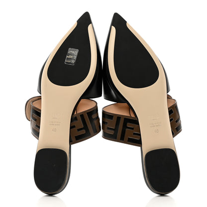 Fendi Vitello FF Embossed Buckle Flat Mules 40 Maya Black 5 of 9