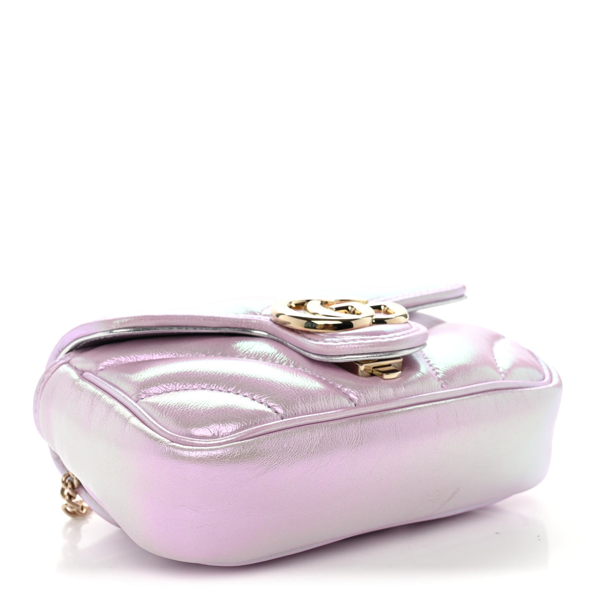 Gucci Iridescent Nappa Chevron Matelasse Super Mini GG Marmont Shoulder Bag Iridescent Escape Pink 4 of 10