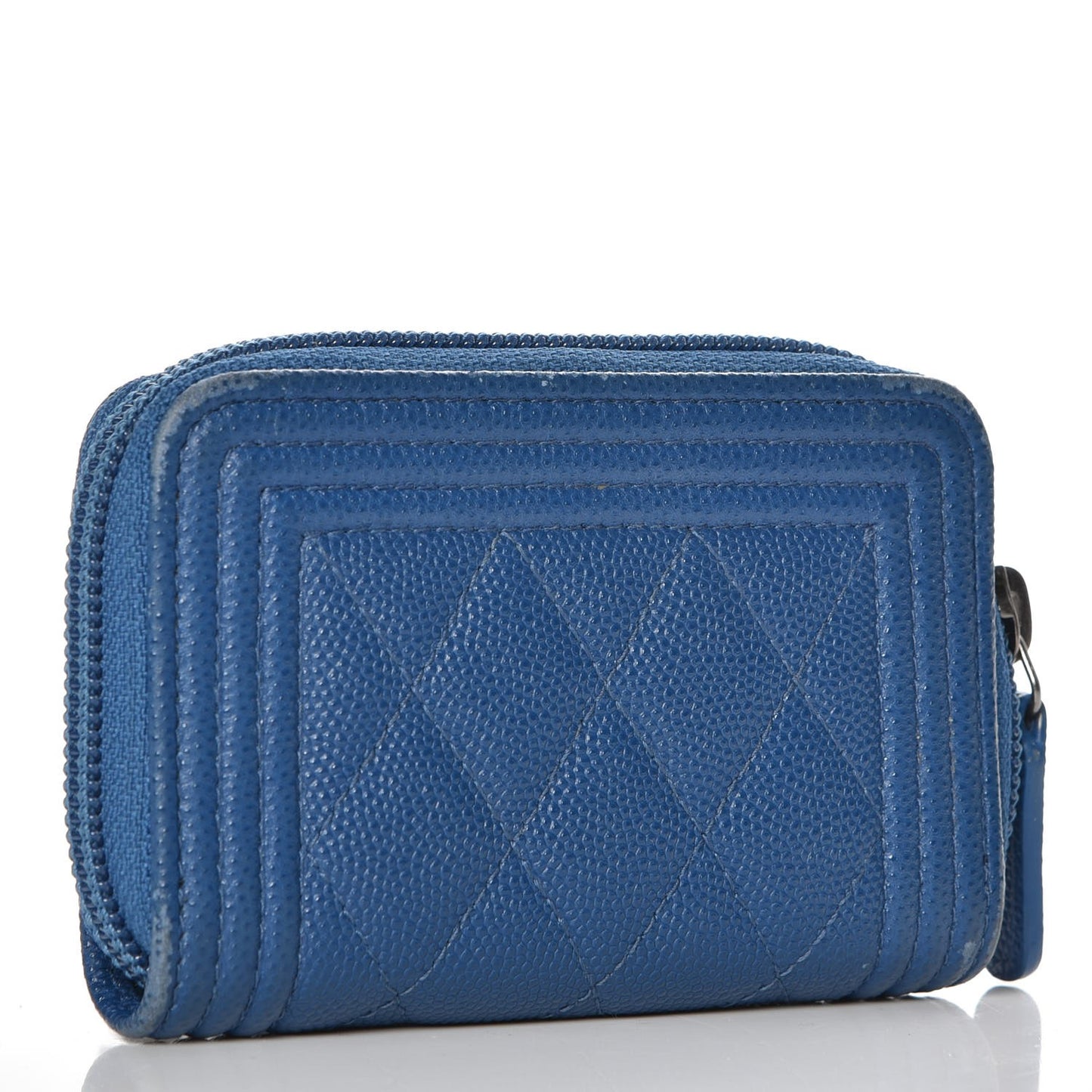 Caviar Quilted Boy Zip Around Coin Purse Wallet Blue