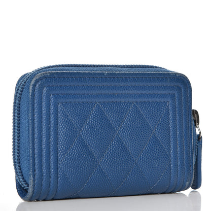 Chanel Caviar Quilted Boy Zip Around Coin Purse Wallet Blue 3 of 12