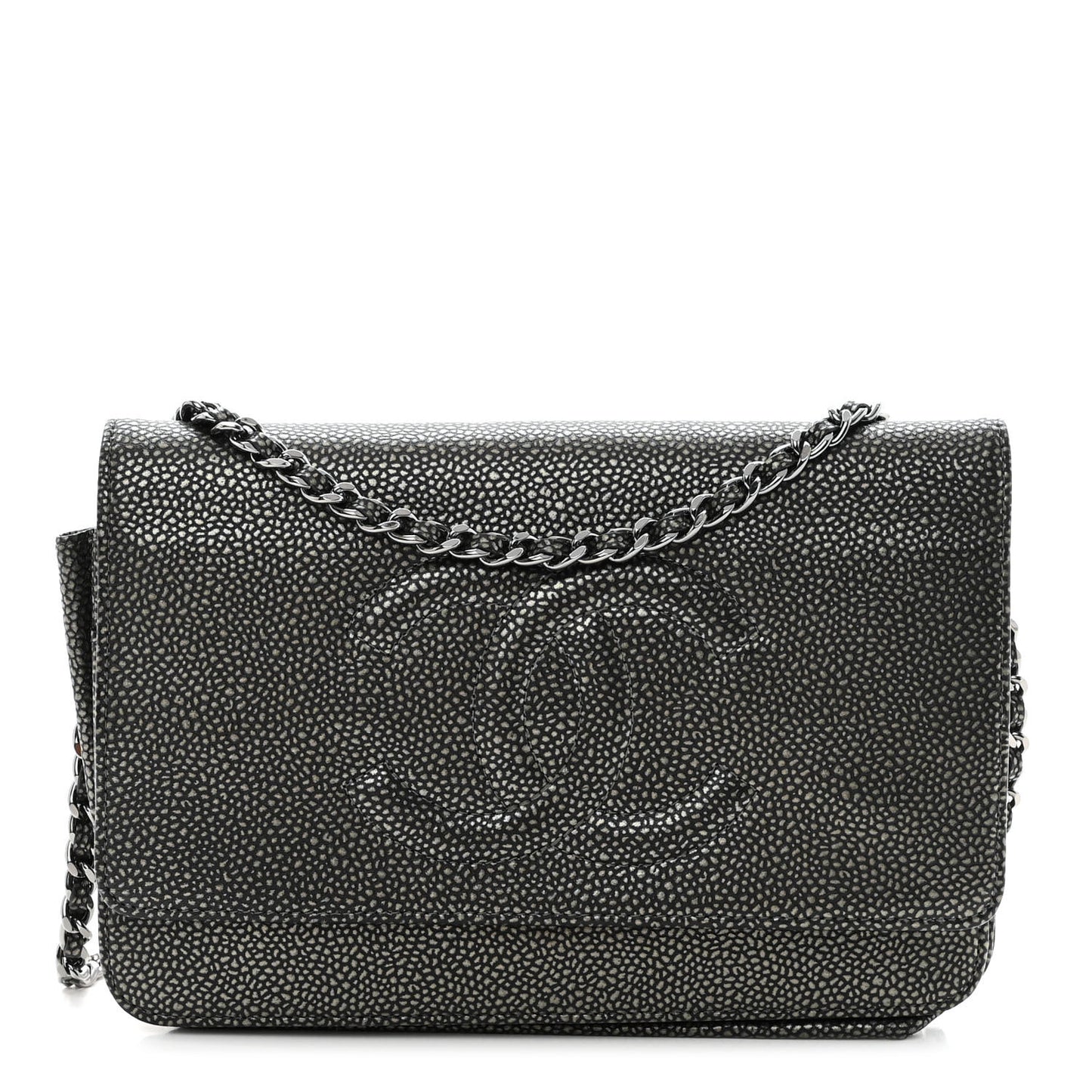Metallic Caviar Timeless CC Wallet On Chain WOC Grey