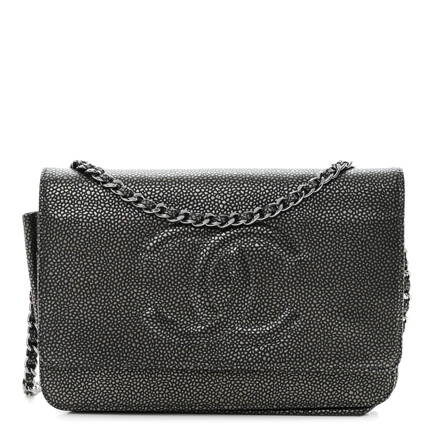 Chanel Metallic Caviar Timeless CC Wallet On Chain WOC Grey 1 of 11