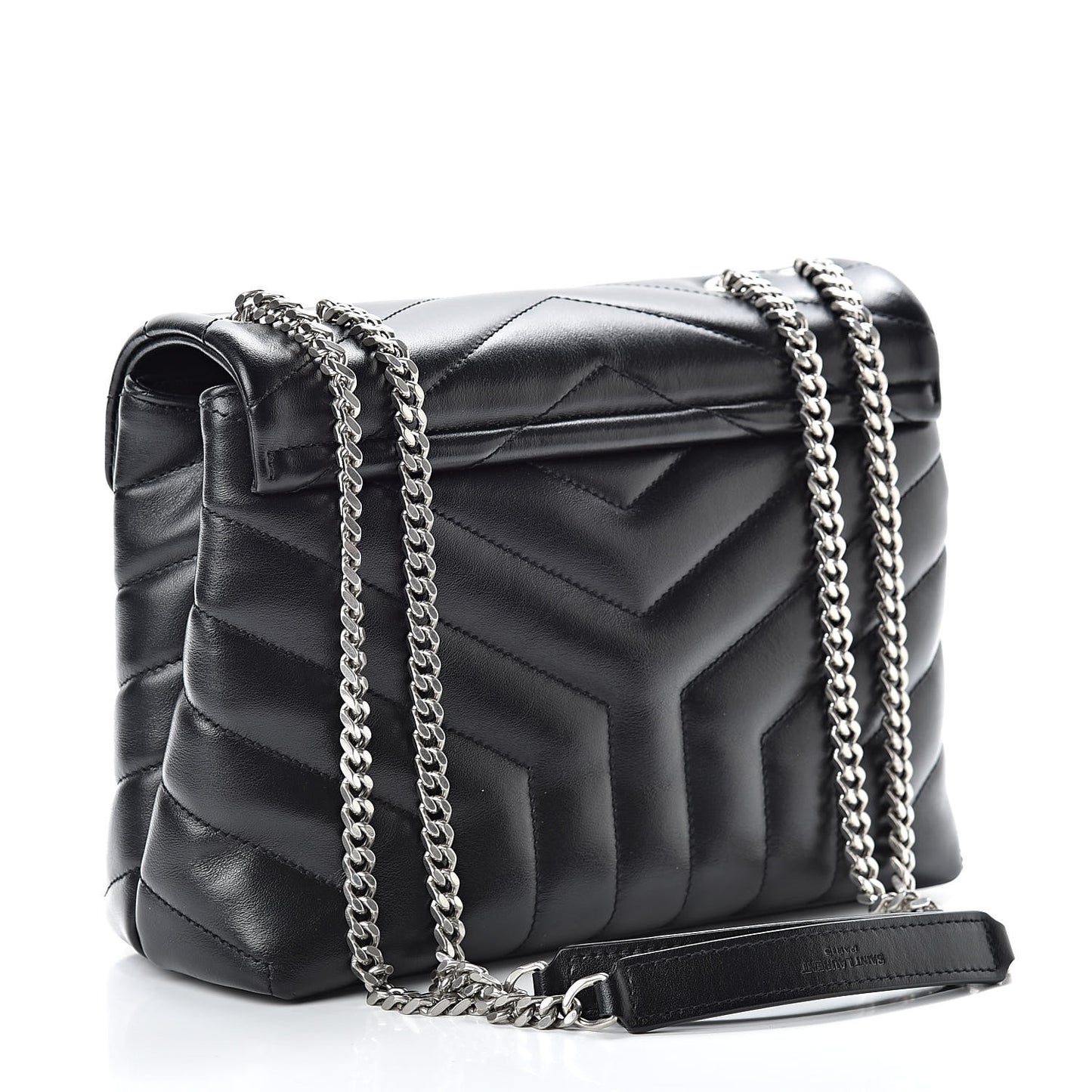 Calfskin Y Quilted Monogram Small Loulou Chain Satchel Black