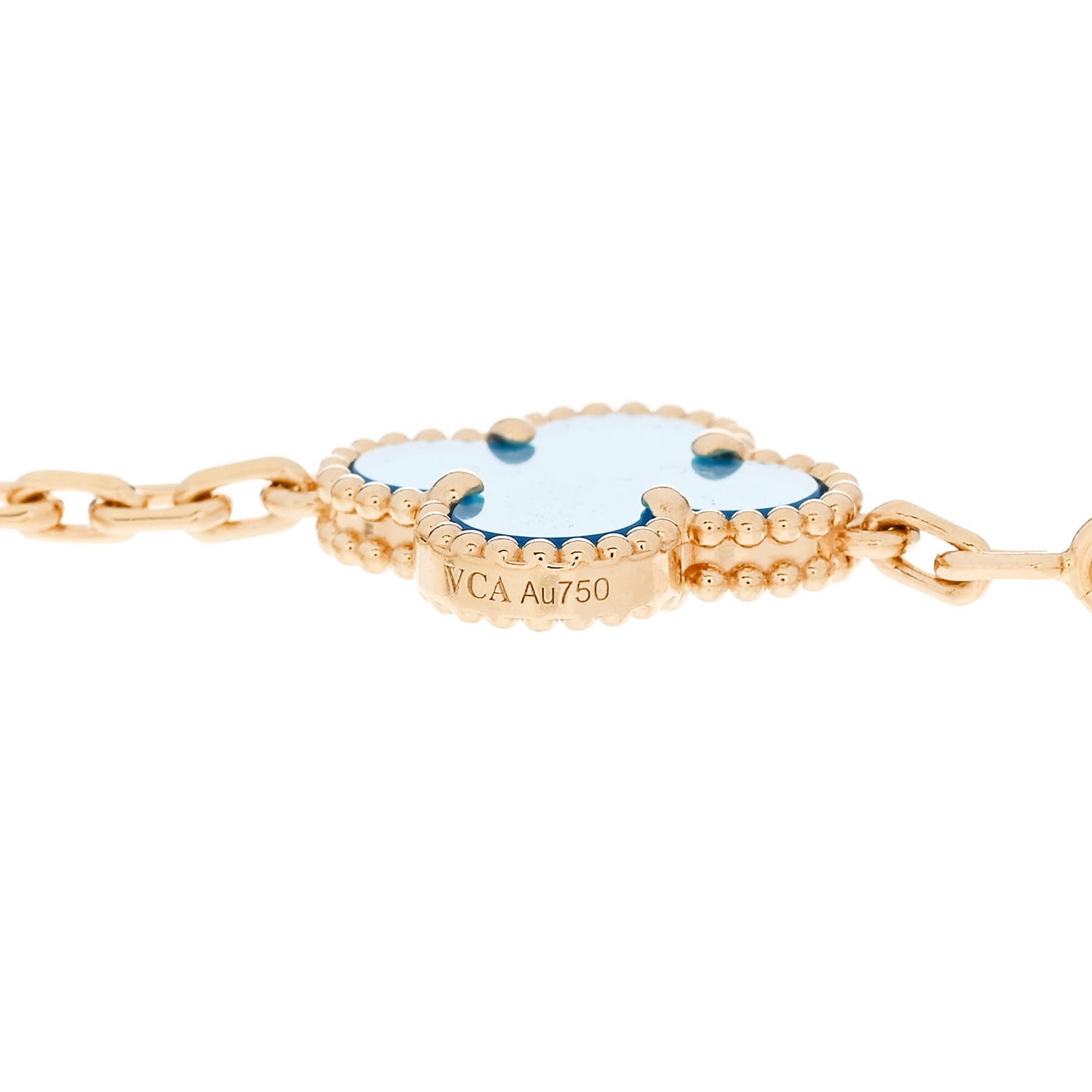 18K Yellow Gold Blue Agate 5 Motifs Vintage Alhambra Bracelet