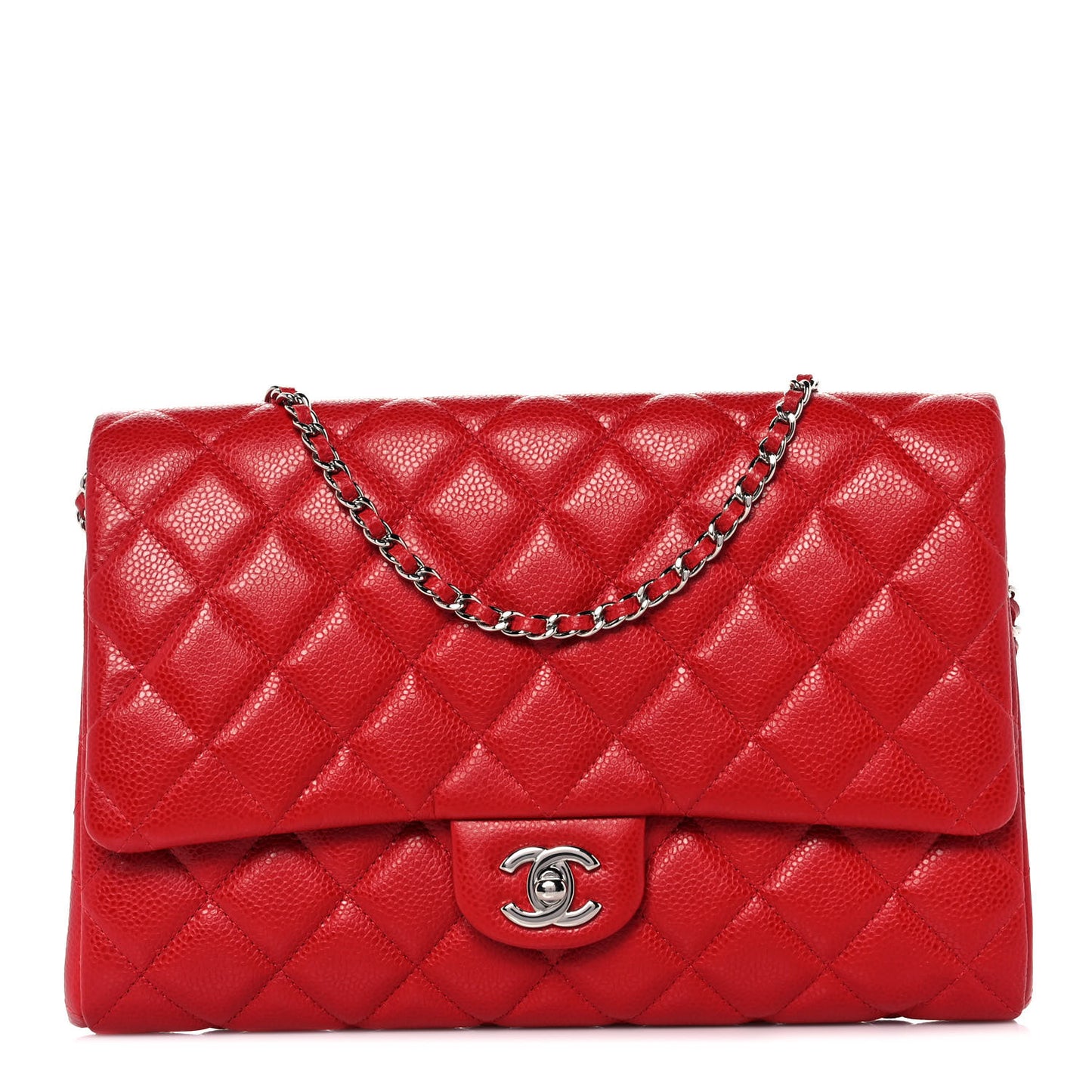 Caviar Quilted Clutch With Chain Flap Red