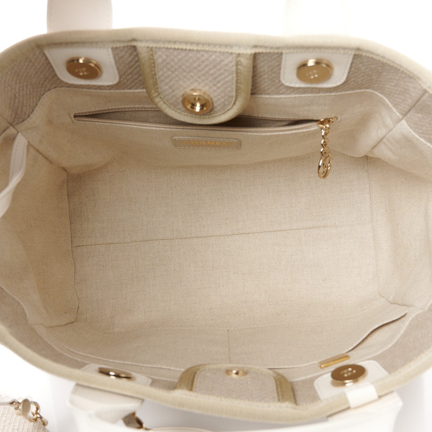 Chanel Mixed Fibers Calfskin Small Deauville Tote Beige White 7 of 13