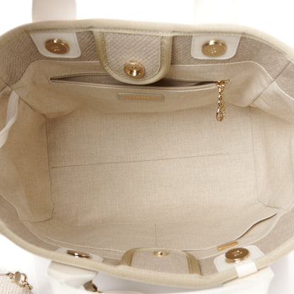 Chanel Mixed Fibers Calfskin Small Deauville Tote Beige White 7 of 13