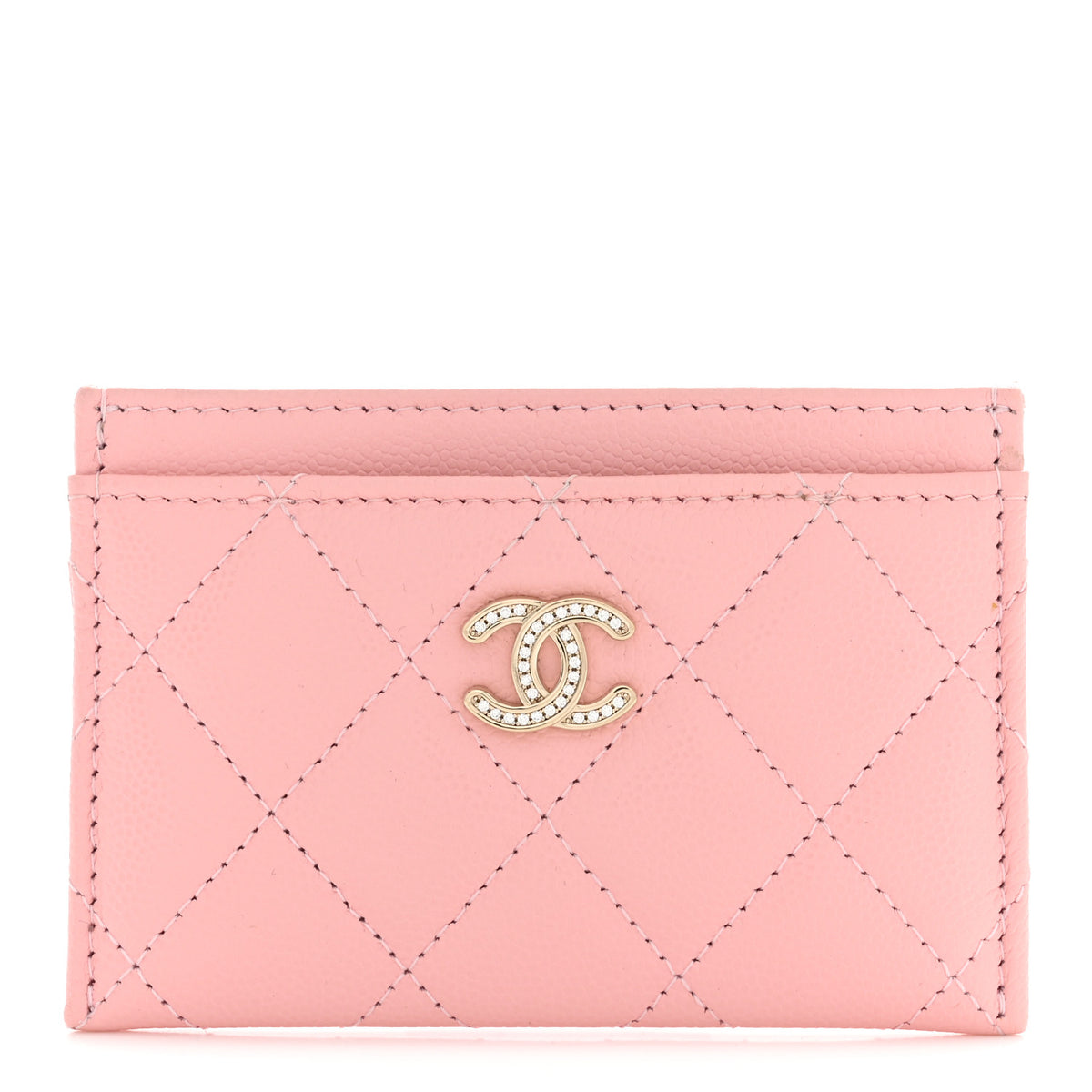 Chanel Caviar Quilted Crystal CC Logo Card Holder Light Pink 1 of 7