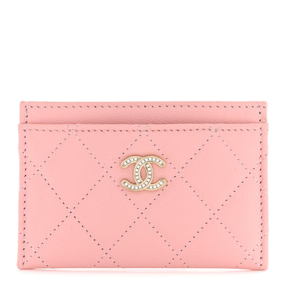 Chanel Caviar Quilted Crystal CC Logo Card Holder Light Pink 1 of 7