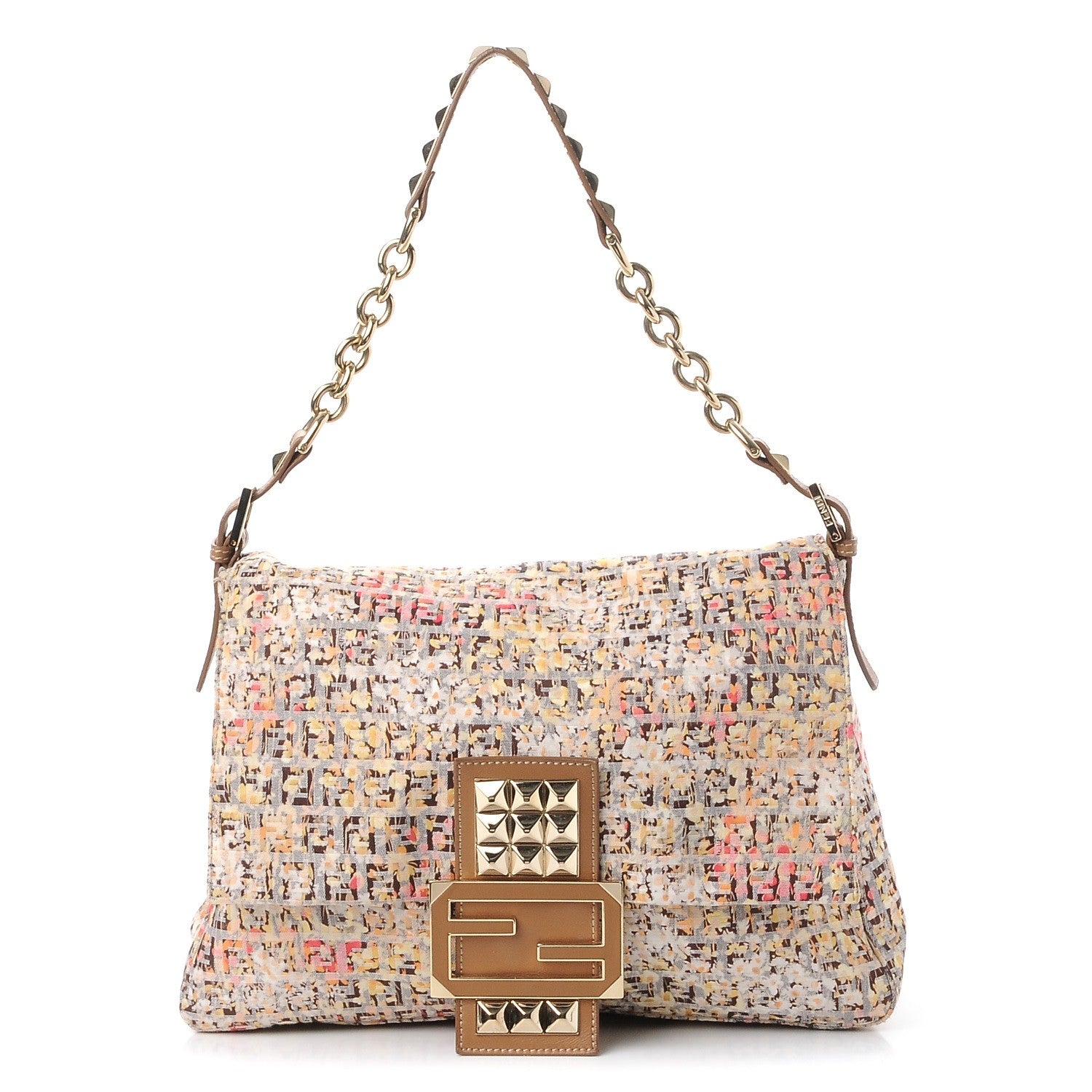 Fendi ENDI Zucchino Vitello Floral Studded Forever Mama Baguette Pesca Giallo Saddler 1 of 7