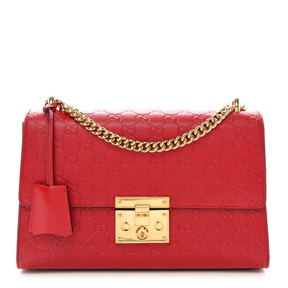Gucci Guccissima Medium Padlock Shoulder Bag Hibiscus Red 1 of 12
