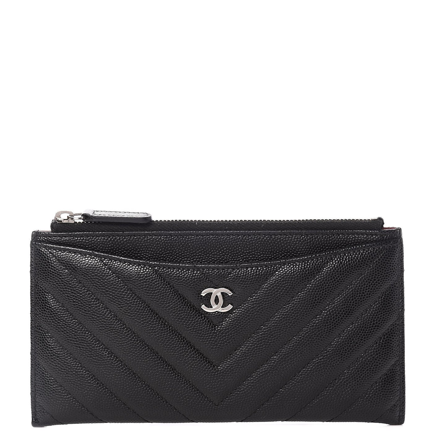Caviar Chevron Quilted Zip Pouch Black