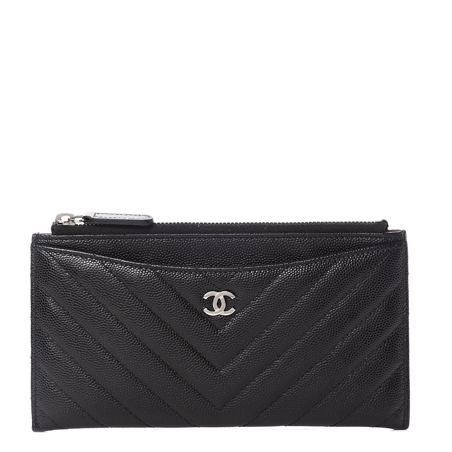 Chanel Caviar Chevron Quilted Zip Pouch Black 1 of 8