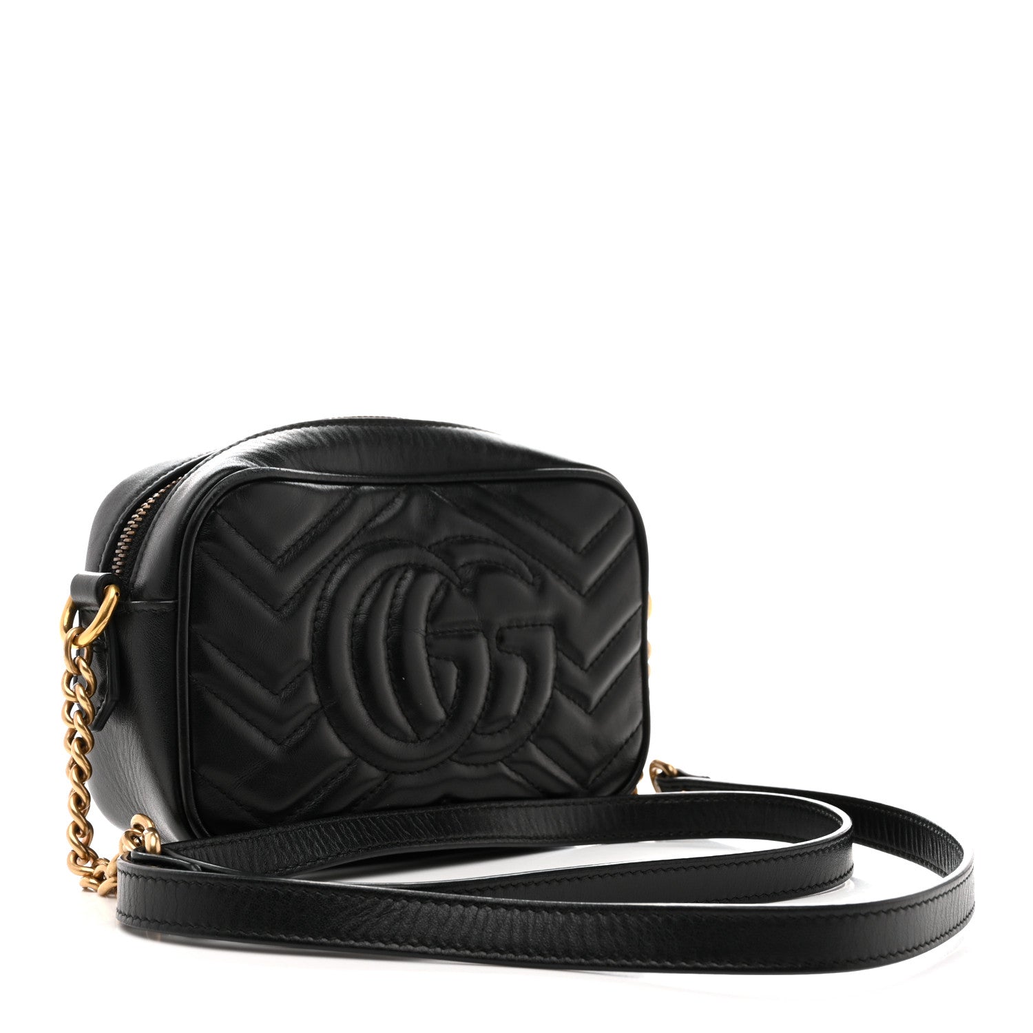 Gucci Calfskin Matelasse Mini GG Marmont Chain Shoulder Bag Black 3 of 14