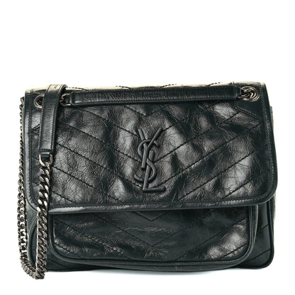 Saint Laurent Crinkled Calfskin Matelasse Monogram Medium Niki Chain Satchel Dark Green 1 of 10