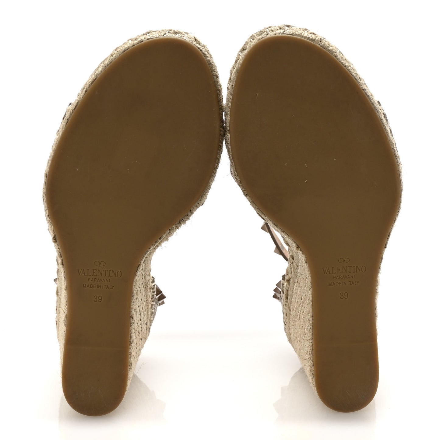 Metallic Grained Calfskin Rockstud Crisscross Ankle Strap Espadrille Wedge Sandals 39 Skin Natural