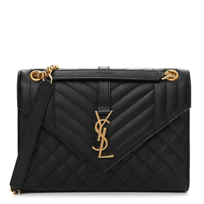 Saint Laurent Grain De Poudre Textured Mixed Matelasse Triquilt Medium Monogram Satchel Black 1 of 12