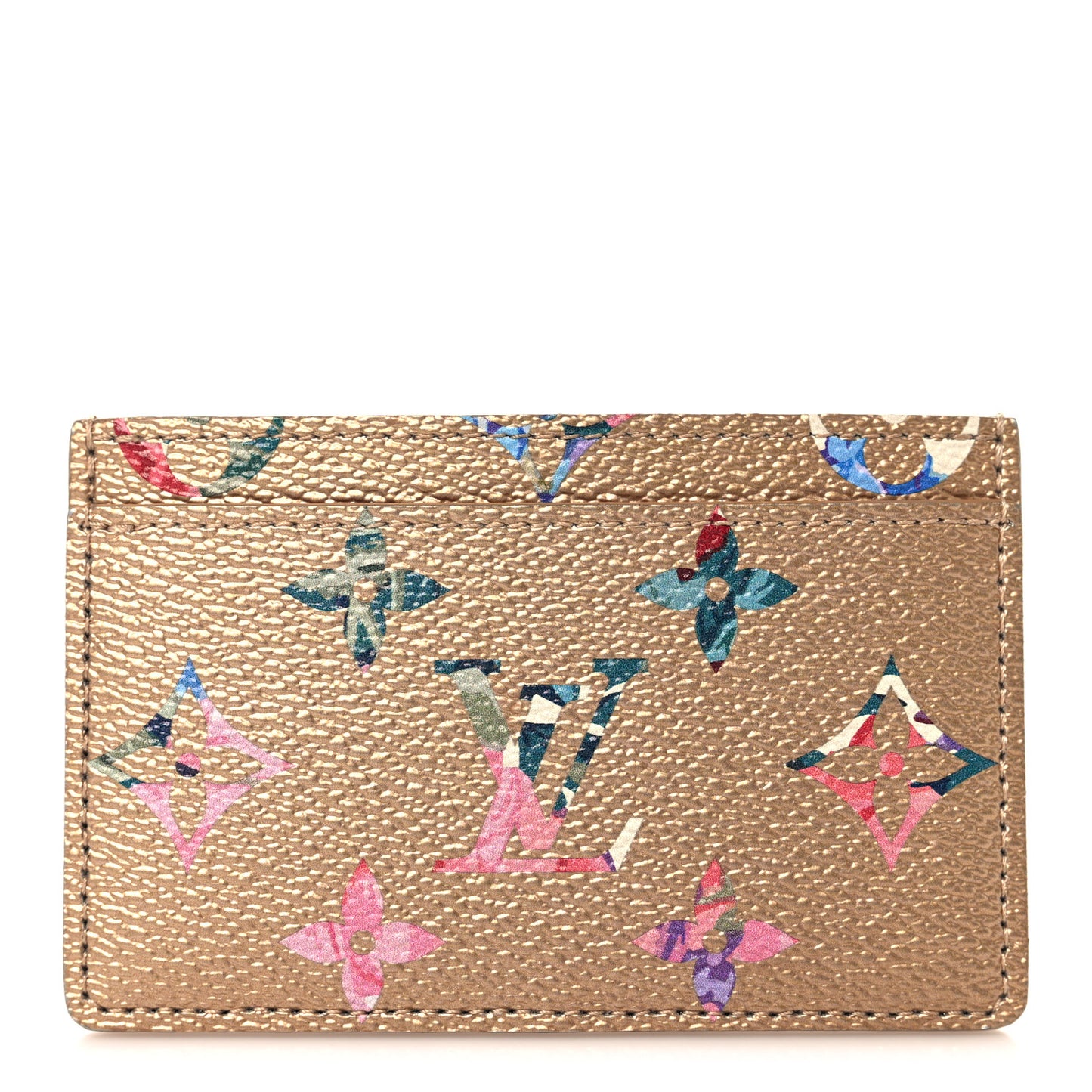 Metallic Monogram LV Garden Card Holder Gold