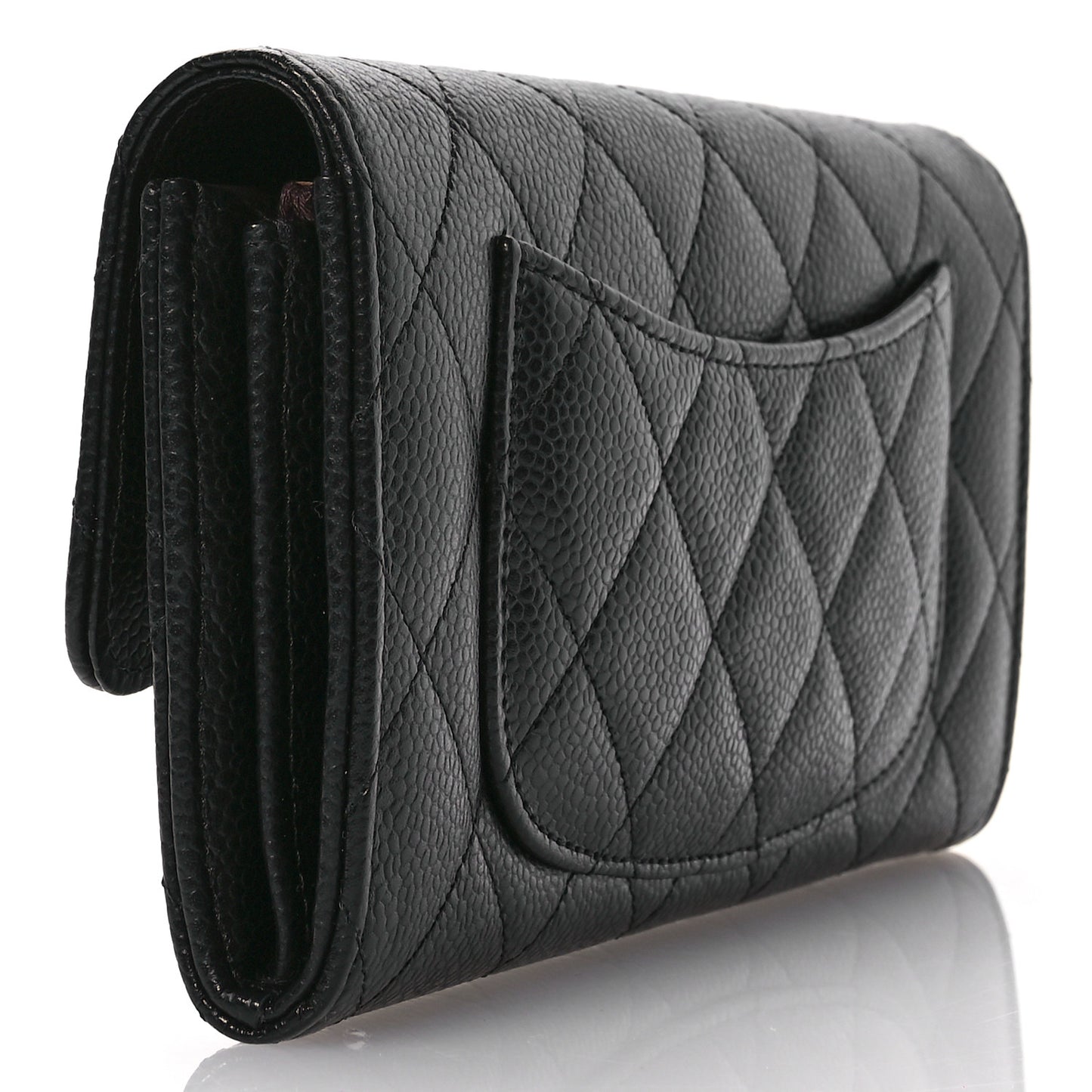 Caviar Quilted Large Gusset Flap Wallet Black