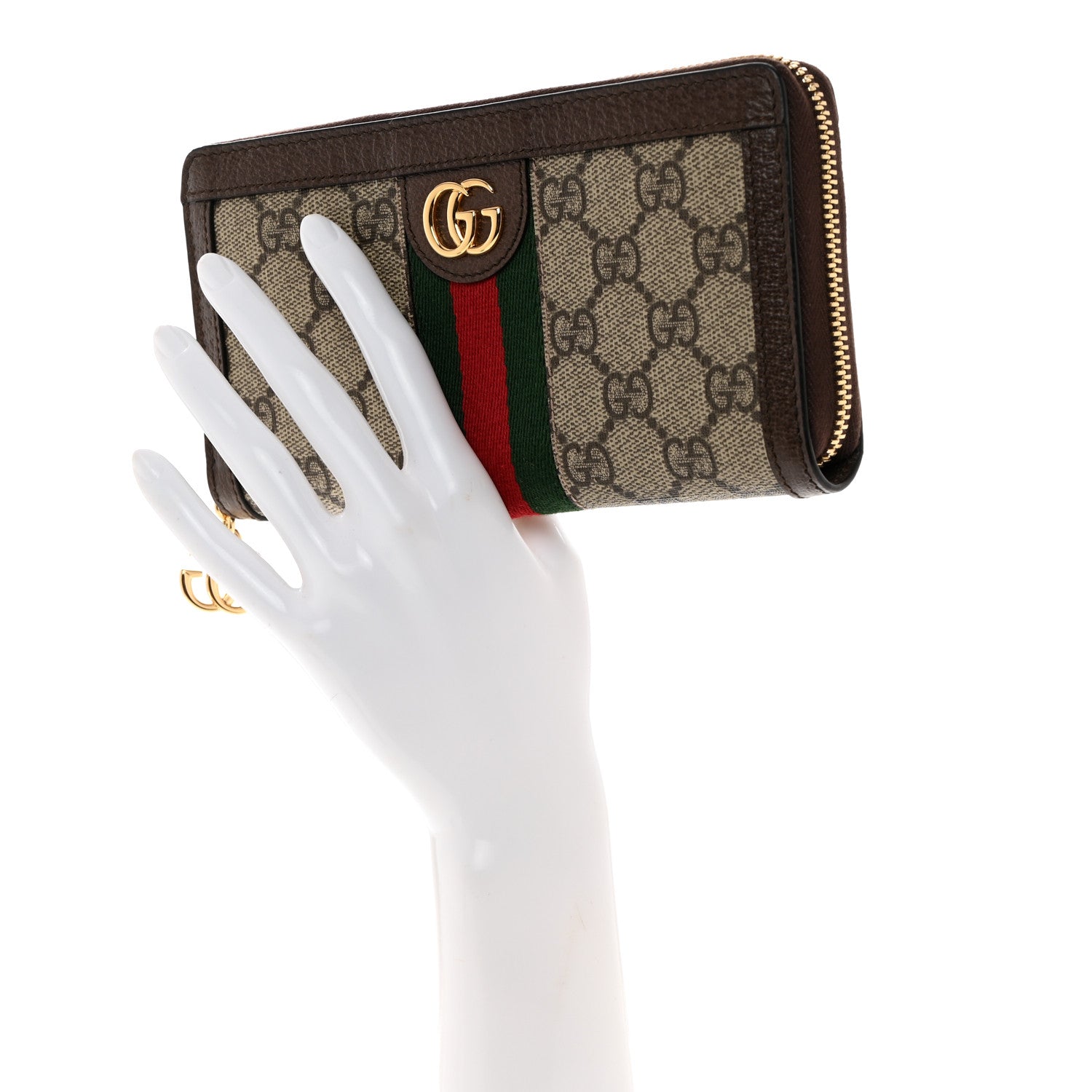Gucci GG Supreme Monogram Web Ophidia Zip Around Wallet Brown 2 of 8