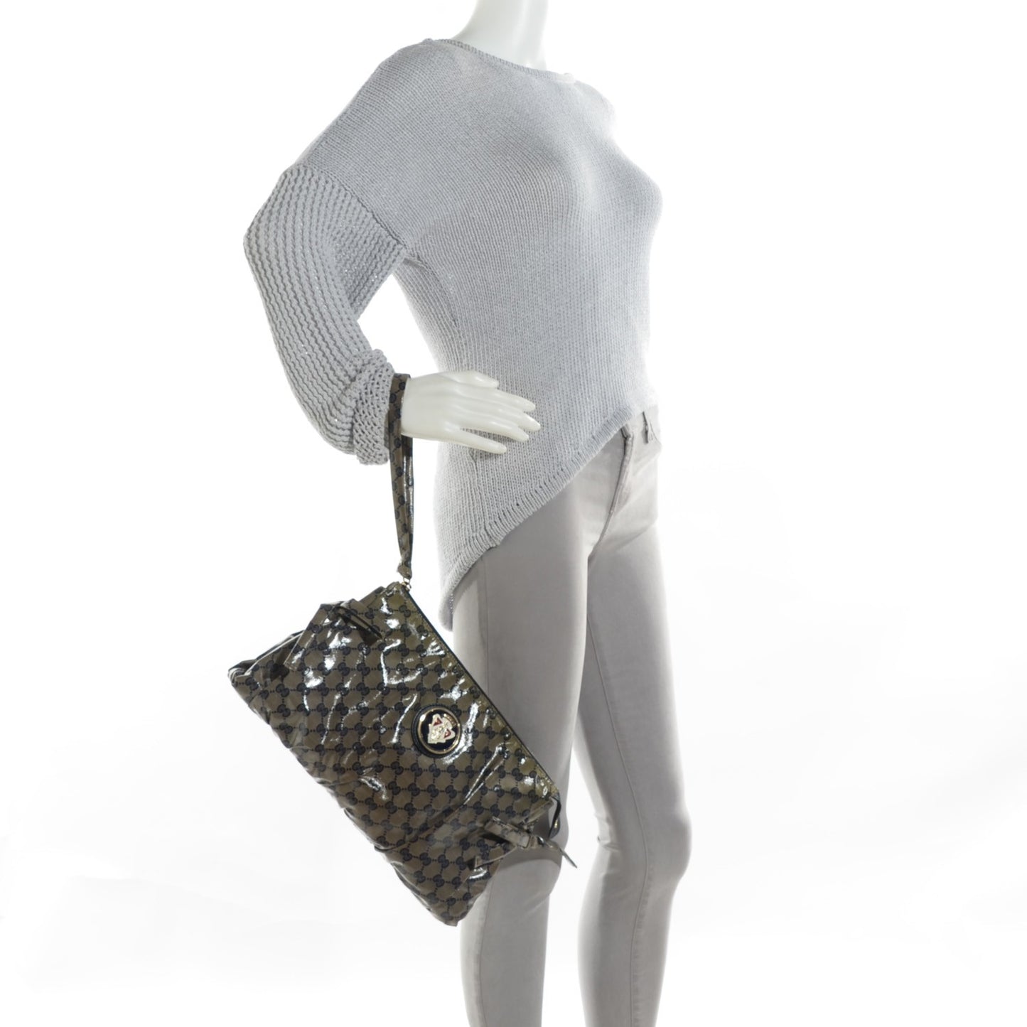 Crystal Monogram Large Hysteria Clutch Navy Blue