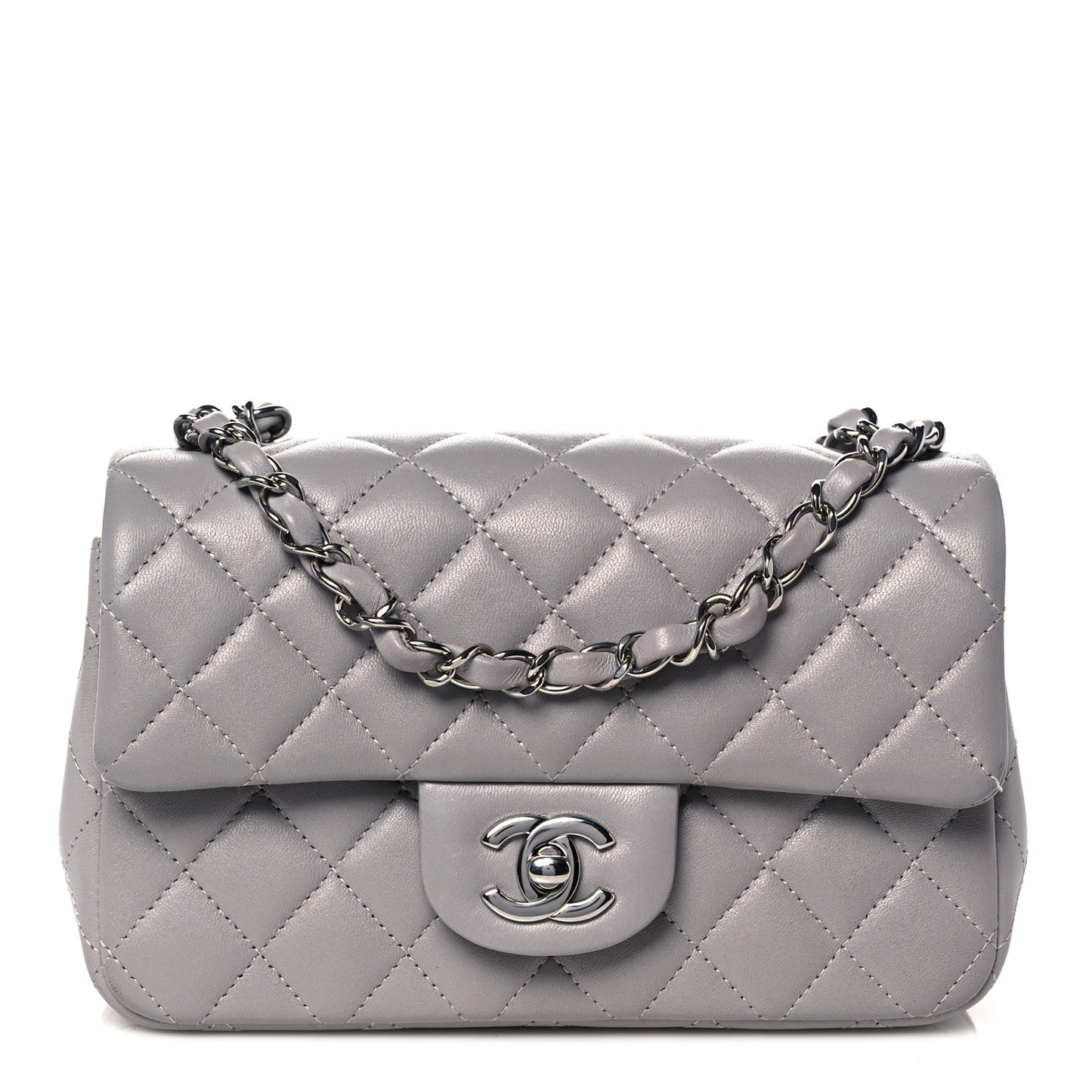Lambskin Quilted Mini Rectangular Flap Grey