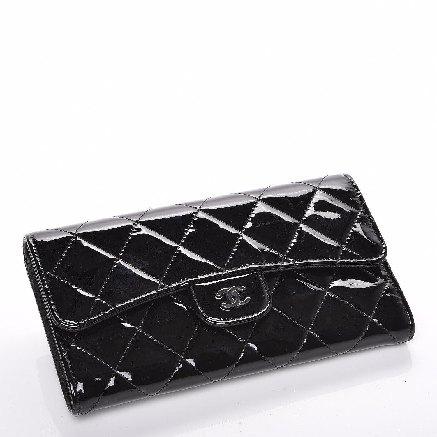 Chanel Patent Calfskin Quilted Large Flap Wallet Black 3 of 8