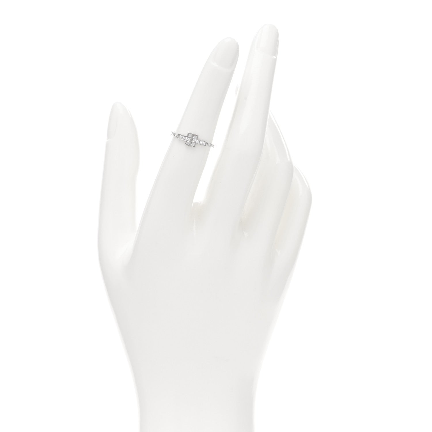 Tiffany 18K White Gold Diamond T Chain Ring 49 5 2 of 4