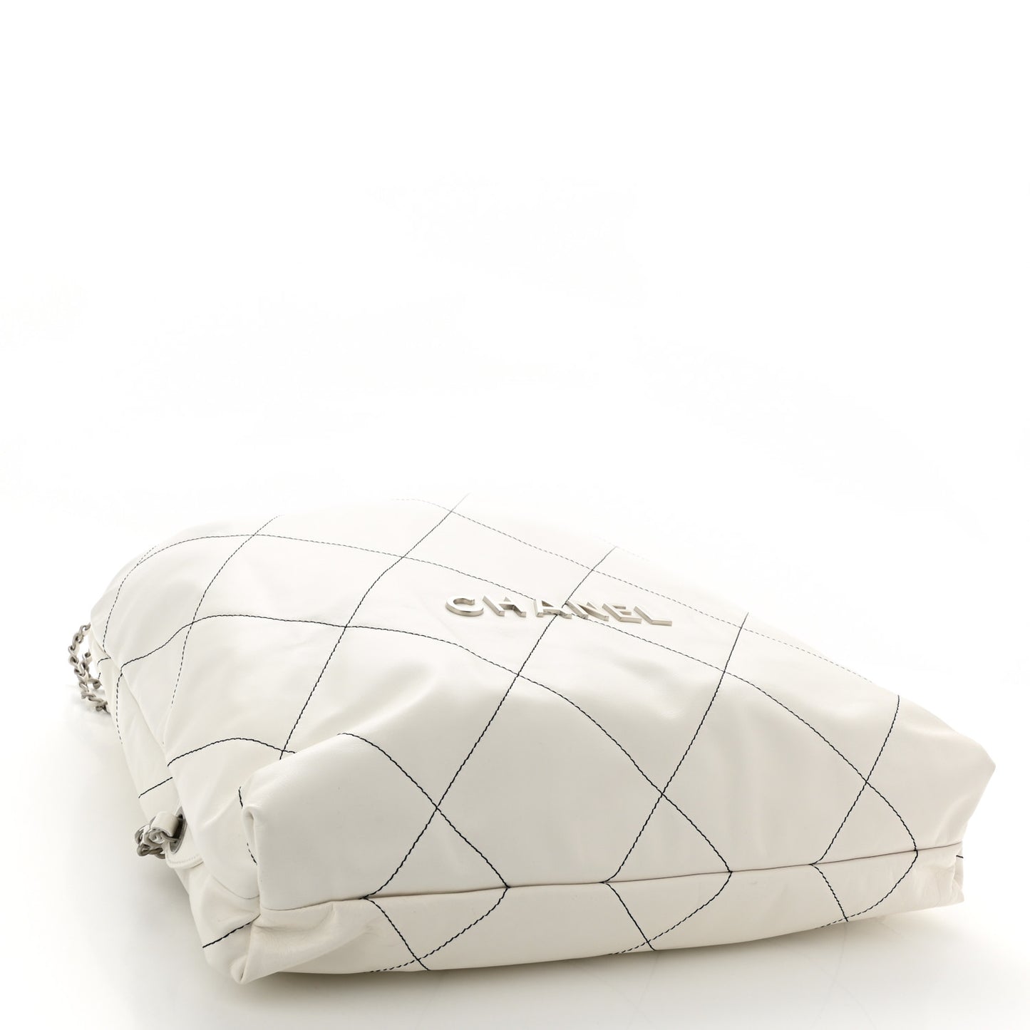 Shiny Calfskin Quilted Chanel 22 Backpack White Black