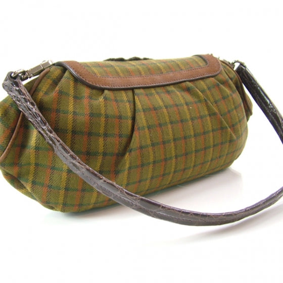 Plaid Antic Jeweled Shoulder Bag Green