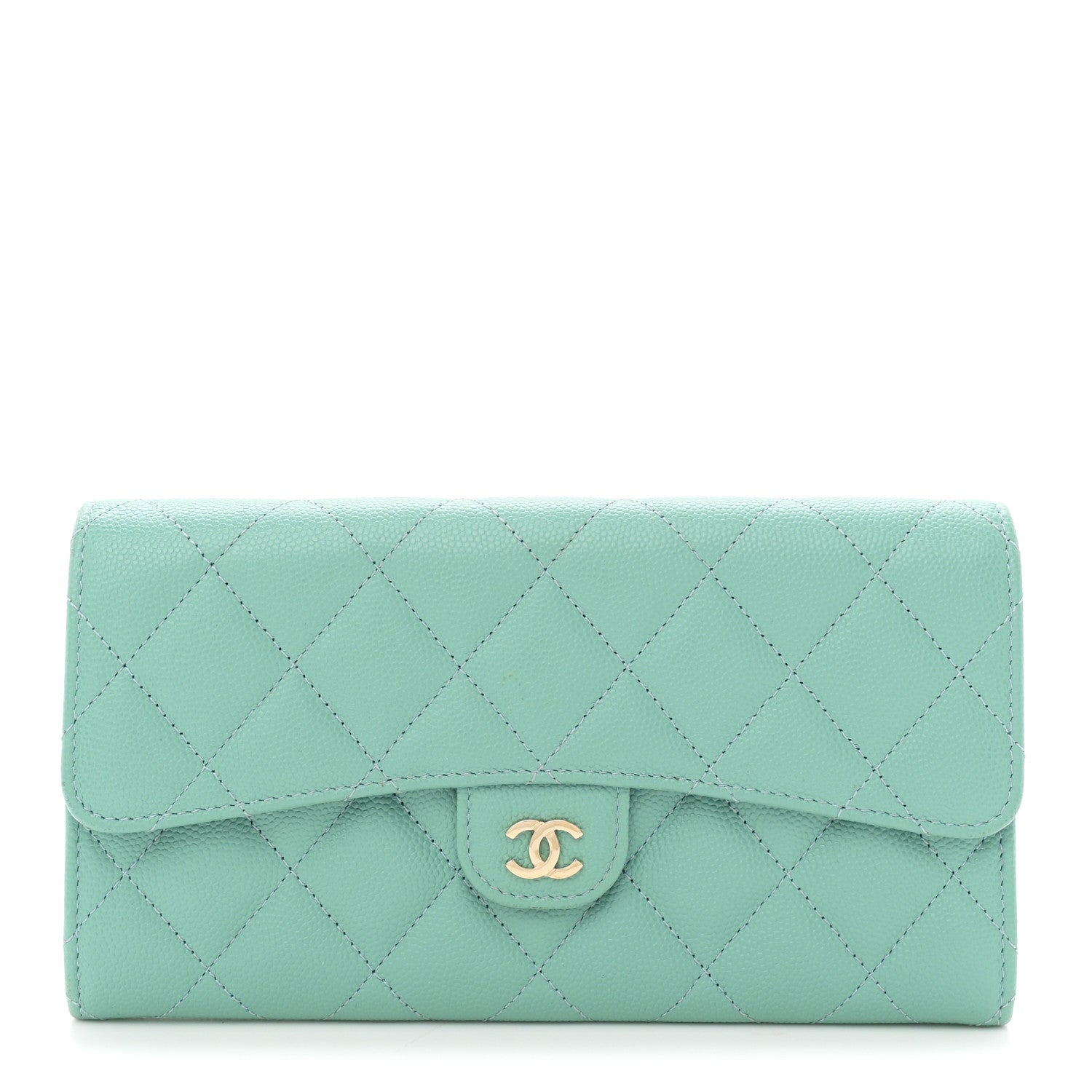 Chanel Caviar Quilted Large Gusset Flap Wallet Light Green 1 of 8