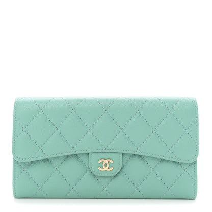 Chanel Caviar Quilted Large Gusset Flap Wallet Light Green 1 of 8